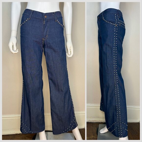 Vintage 1970s Flare Leg Studded Jeans, The Lemon Frog Shop, Sears, 29x30.5, Low - Picture 1 of 8
